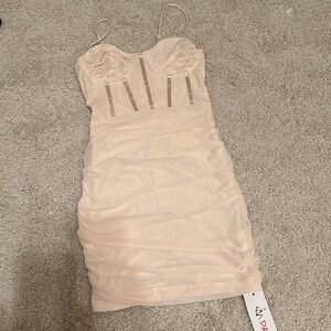 Beige Sexy Mini Lace Dress with corset design